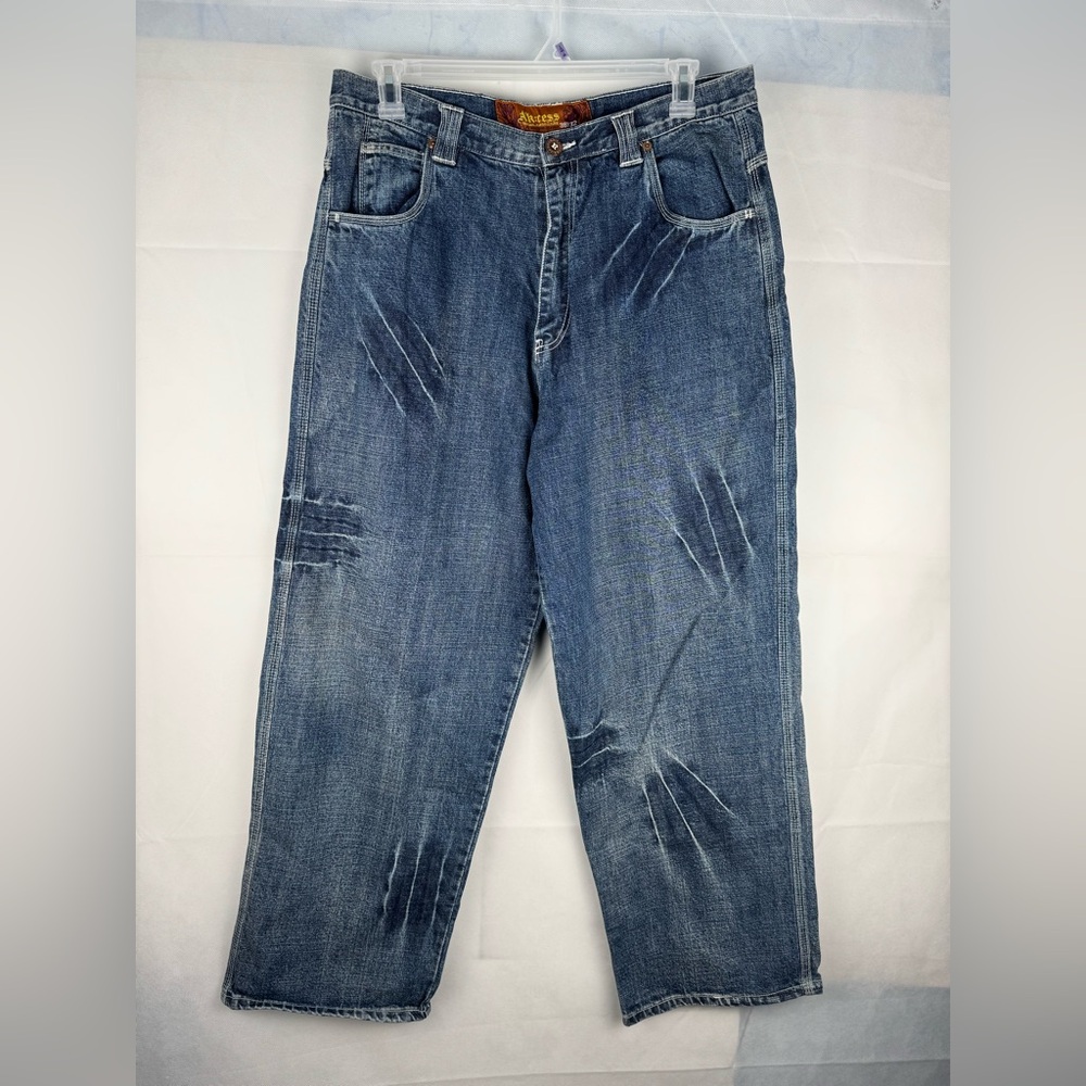 Vintage Y2K AK:Cess Whiskering Skater Wide Leg Baggy Jeans Men’s Size 36 x 32